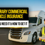 Truck driver in high-visibility vest holding paperwork in front of a white semi-truck — representing temporary commercial vehicle insurance and how to obtain it when needed.