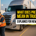 Truck driver in orange safety vest connecting air hoses between a tractor and a preloaded trailer — illustrating what ‘preloaded’ means in trucking for new drivers.