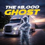 White semi-truck at sunset with glowing ghost-like driver figure and text: “The $8,000 Ghost.”