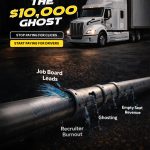 White semi-truck with leaking pipe graphic and text: “The $10,000 Ghost, Stop Paying for Clicks, Start Paying for Drivers.”