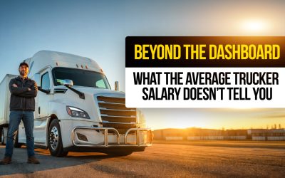 Truck driver standing next to a white semi-truck at sunrise, representing hidden factors behind trucking salaries and real driver earnings.
