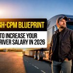 Professional truck driver beside a semi-truck at sunset illustrating strategies to increase trucking income and cents-per-mile earnings in 2026.