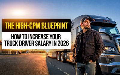 Professional truck driver beside a semi-truck at sunset illustrating strategies to increase trucking income and cents-per-mile earnings in 2026.